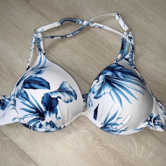 Azura Australia Bra Bikini Top Swimwear White Blue Tropical Floral Size 8 US - Picture 4 of 8